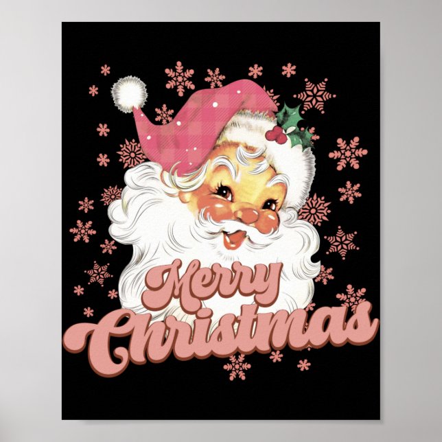 Poster Merry Christmas Retro Tygraphy Santa Nk Hat T Shir (Frente)