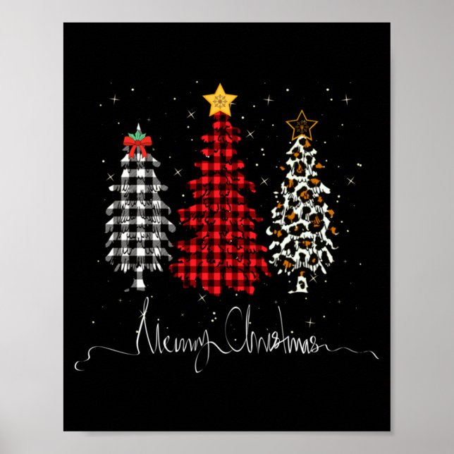 Poster Merry Christmas Tree Leopard Plaid Printed  (Frente)