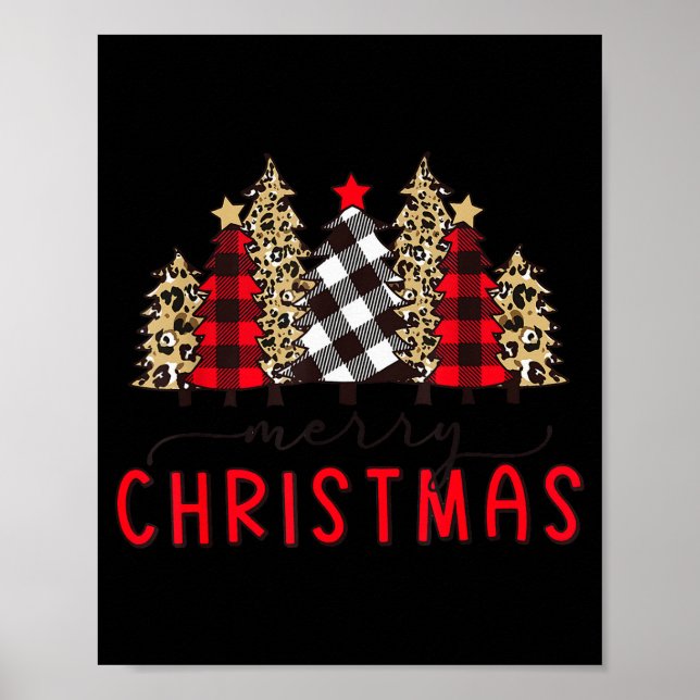Poster Merry Christmas Tree Shirts Funny Leopard Plaid Pr (Frente)