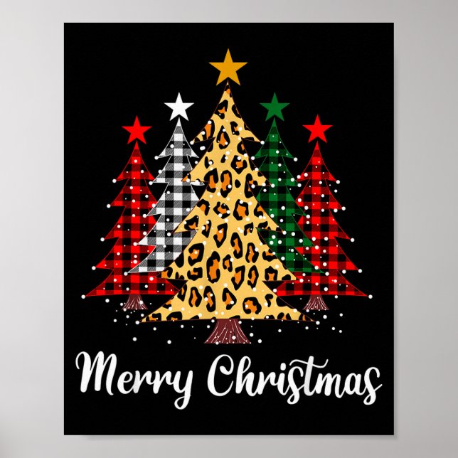 Poster Merry Christmas Trees With Buffalo Plaid &amp; Leo (Frente)