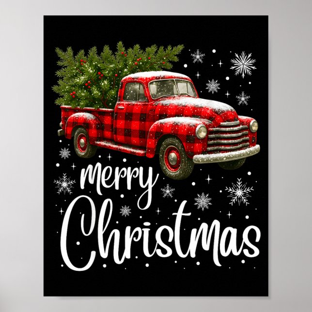 Poster Merry Christmas Truck Buffalo Plaid Xmas Tree Men  (Frente)