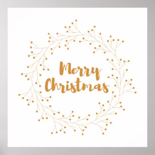 Poster Merry Christmas wreath - golden