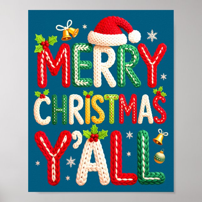 Poster Merry Christmas Y'all Santa Crochet Knitting Quilt (Frente)