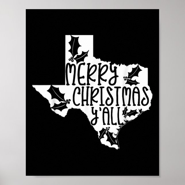 Poster Merry Christmas Yall Texas Mistletoe White Graphic (Frente)