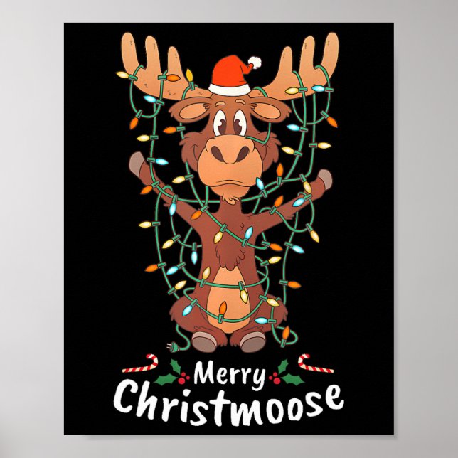 Poster Merry Christmoose Christmas Moose Xmas Tree Lights (Frente)