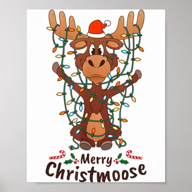 Poster Merry Christmoose Christmas Moose Xmas Tree Lights (Frente)