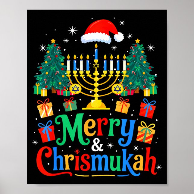 Poster Merry Christmukkah Hanukkah Christmas Tree Xmas Fa (Frente)