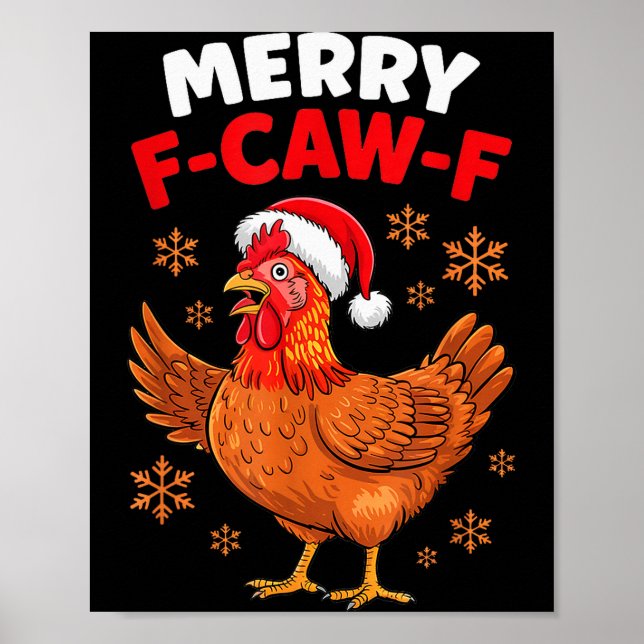 Poster Merry F-caw-f Funny Christmas Santa Chicken  (Frente)