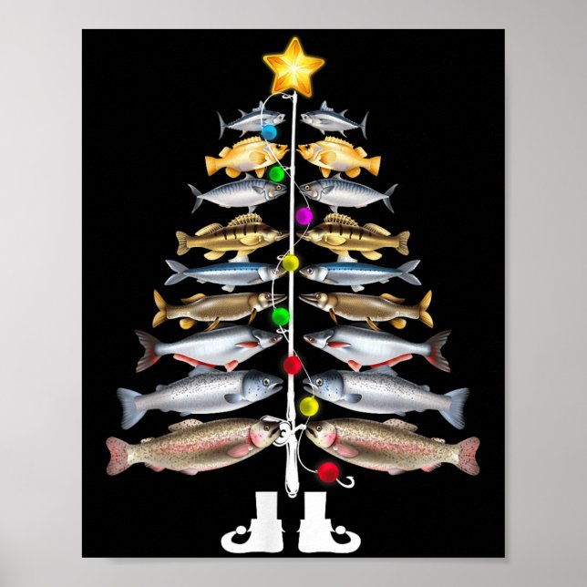 Poster Merry Fishmas Christmas Tree Funny Fishing  (Frente)