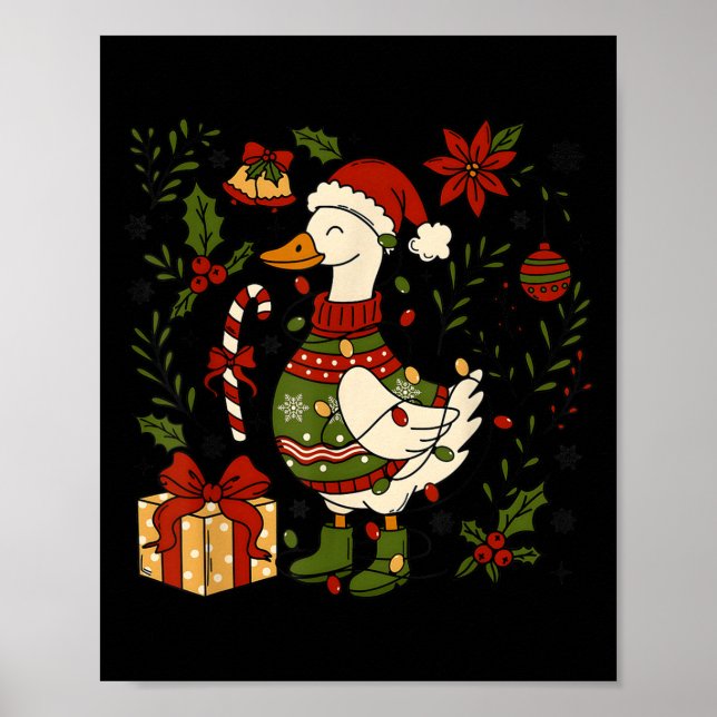 Poster Merry Goosemas Christmas Lights Goose Duck Boho Fl (Frente)