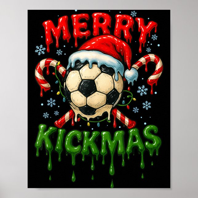 Poster Merry Kickmas Soccer Christmas Candy Cane Ice Crea (Frente)