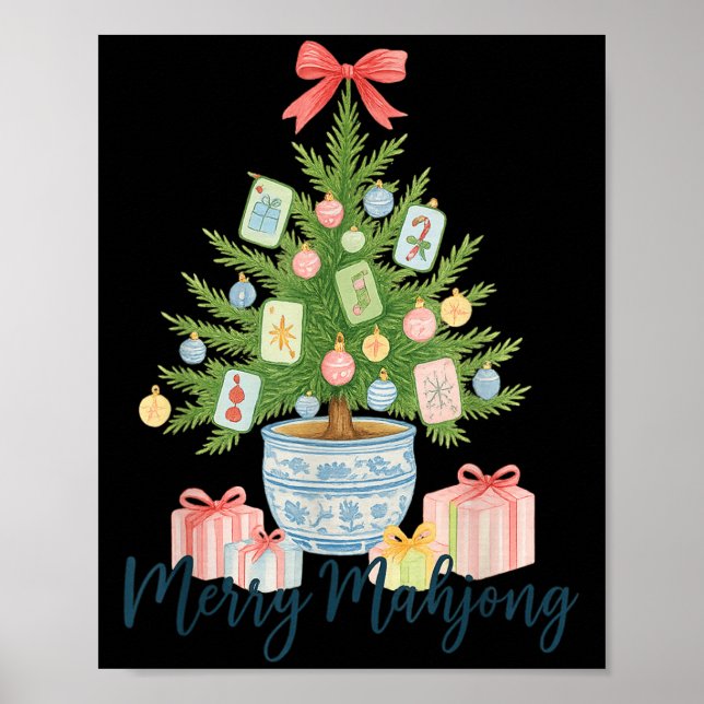 Poster Merry Mahjong Christmas Tree Chinoiserie Holiday  (Frente)