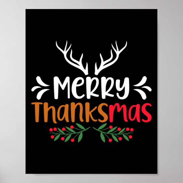 Poster Merry Thanksmas Christmas Thanksgiving Turkey Sant (Frente)