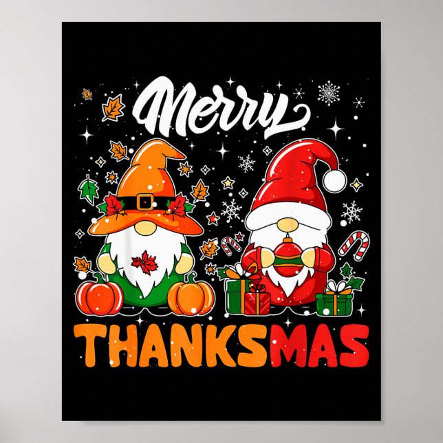 Poster Merry Thanksmas Funny Fall Thanksgiving Santa Gnom (Frente)