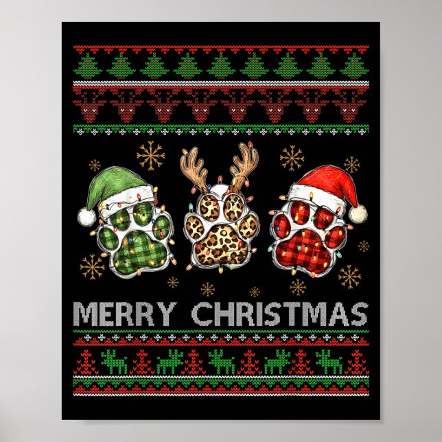 Poster Merry Woofmas Christmas Dog Paws Leopard Ugly Swea (Frente)