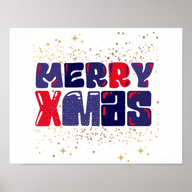 Poster Merry Xmas Cute Red Dourado (Frente)
