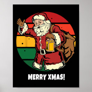 Poster Merry Xmas Santa Claus Retro Vintage Sunset Happy