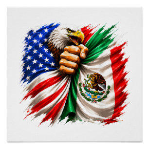 Póster Mês da Herança Hispânica Bandeira EUA México