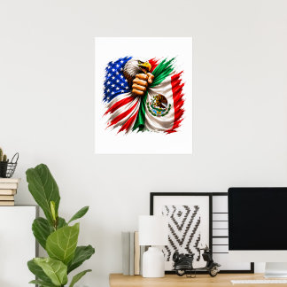 Poster Mês da Herança Hispânica Bandeira EUA México