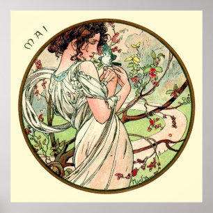 Póster Mês de Alphonse Mucha de maio