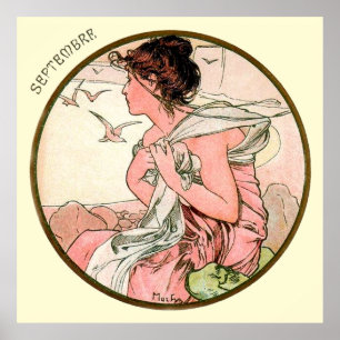 Poster Mês de Alphonse Mucha de setembro