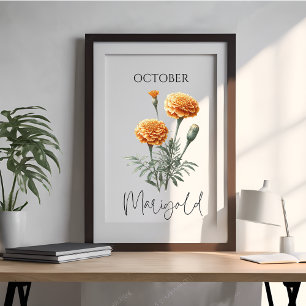 Póster Mês de Nascimento de Outubro Flor de Marigold