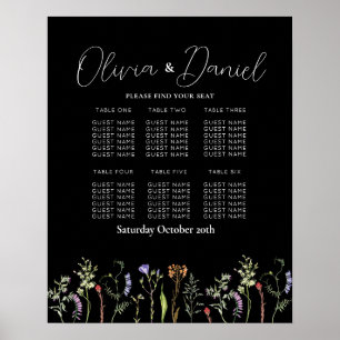 Poster Mesa 6 Planos de assento Casamento de flores silve