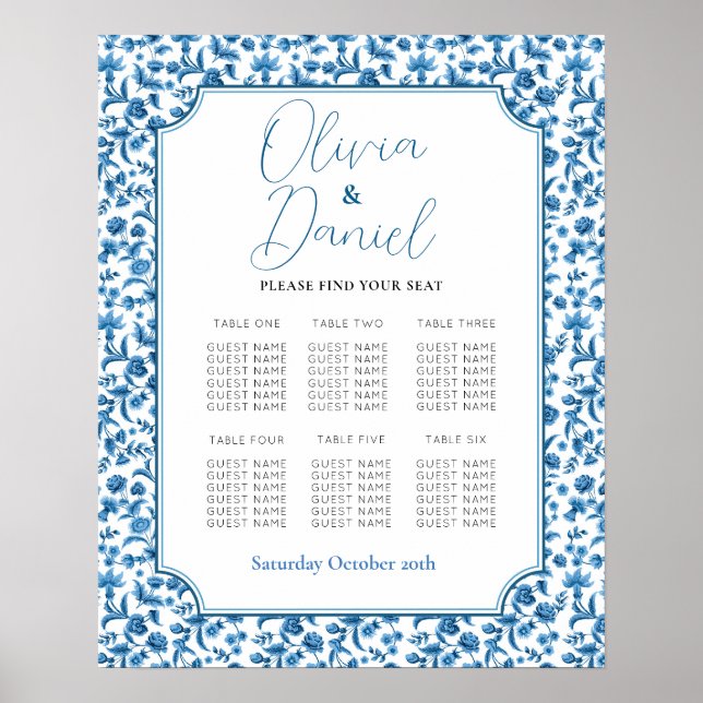 Poster Mesa 6 Planos de Sessão Casamento Chintz Azul e Br (Frente)