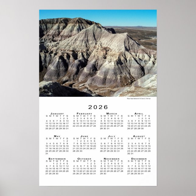 Poster Mesa Azul Deserto Montanhas Terreno Árido Calendár (Frente)