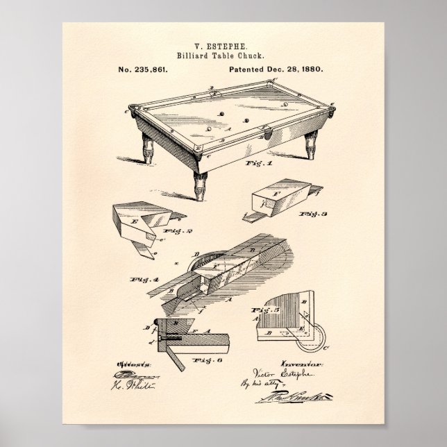 Poster Mesa Billiard 1880, Anterior Peper Patente (Frente)