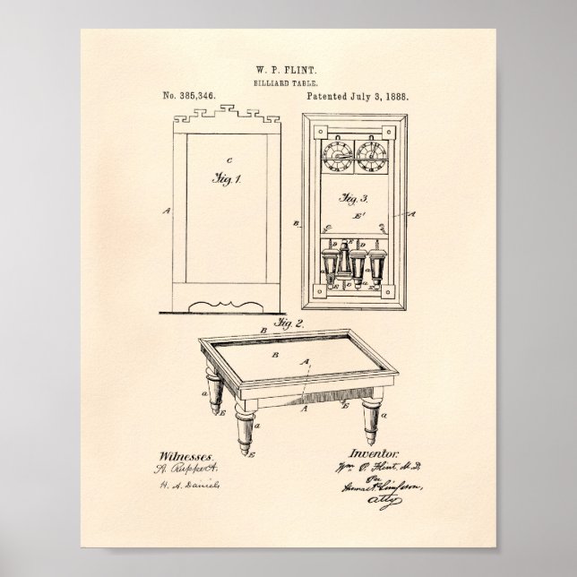 Poster Mesa Billiard 1888 Patent Art - Old Peper (Frente)