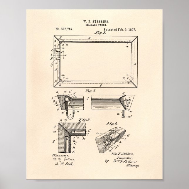 Póster Mesa Billiard 1897, Arte Patente - Anterior Peper (Frente)