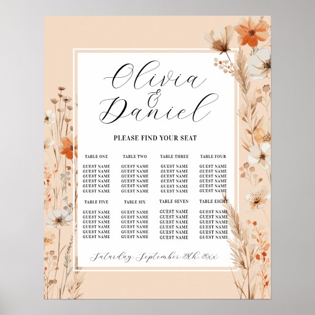 Poster Mesa Casamento 8 Boho Florals Bohemian (Frente)