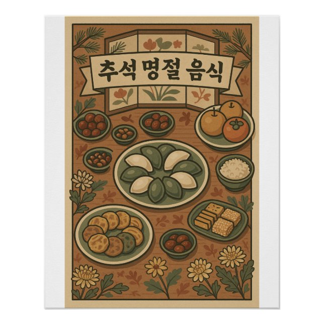 Póster Mesa Chuseok de Tradições - Comida do Festival Cor (Frente)