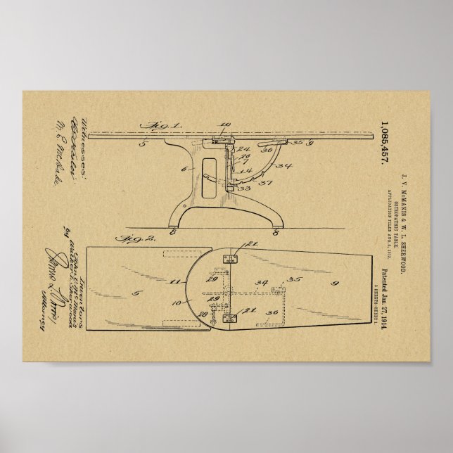Póster mesa de 1914 Vintage (Frente)
