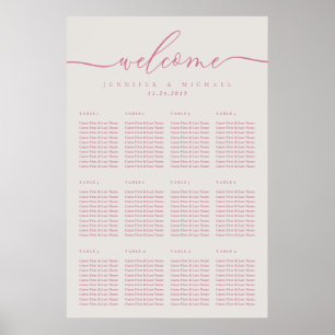 Poster Mesa de Assento de Casamento Simples Creme Rosa Do