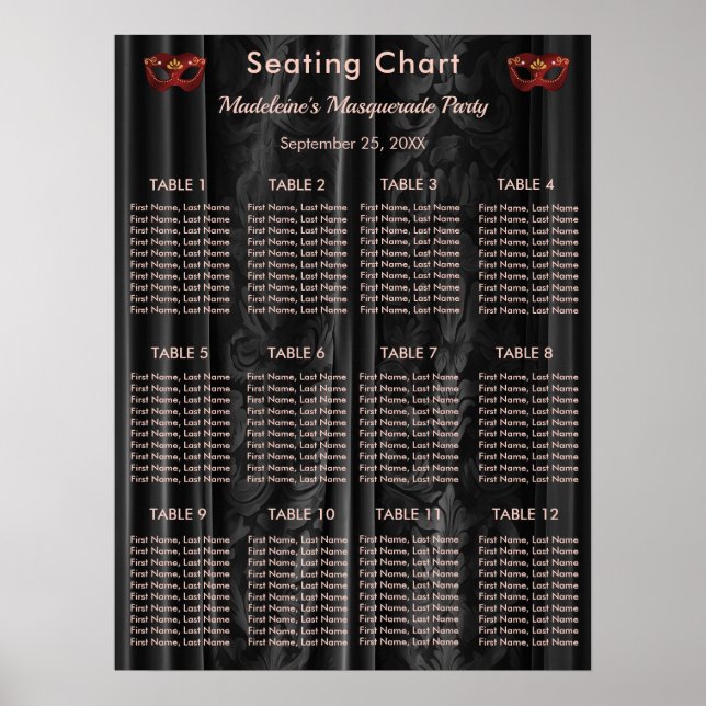 Poster Mesa de Assento Ruby Red Masquerade Black Damask 1 (Frente)