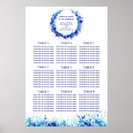 Póster Mesa de assentos de casamento de arte azul 1-9 mes
