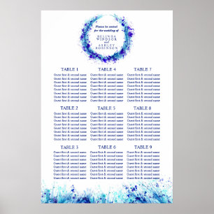 Póster Mesa de assentos de casamento de arte azul 1-9 mes