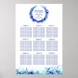 Póster Mesa de assentos de casamento de arte azul 1-9 mes