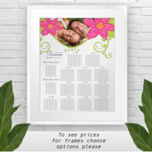 Póster Mesa de Assentos de Flor Rosa Número da Mesa Alfab