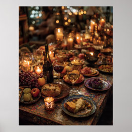 Poster Mesa de Banquete de Vinho Tinto Ornamentada