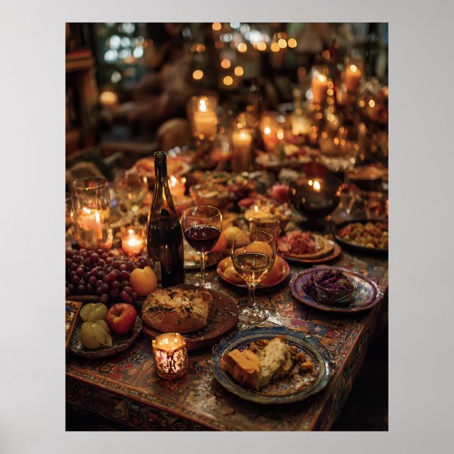 Poster Mesa de Banquete de Vinho Tinto Ornamentada (Frente)