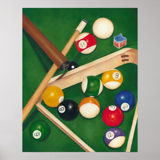 Poster Mesa de Billiards da vida com bolas e giz (Frente)
