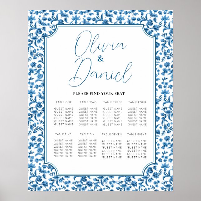 Poster Mesa De Casamento 8 Chintz Blue & White Floral (Frente)