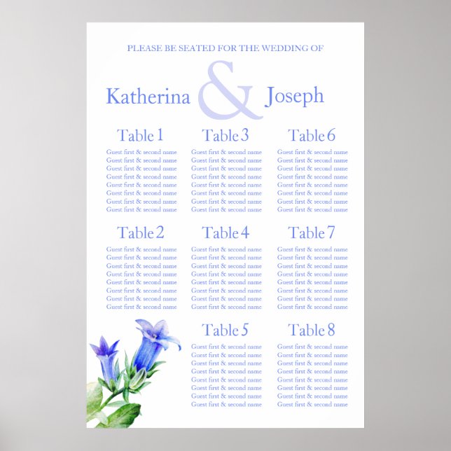 Póster mesa de Casamento Azul Planner 1-8 (Frente)