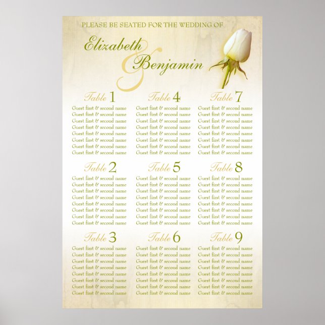 Póster Mesa de Casamento de Casamento de Rosa Branca Plan (Frente)