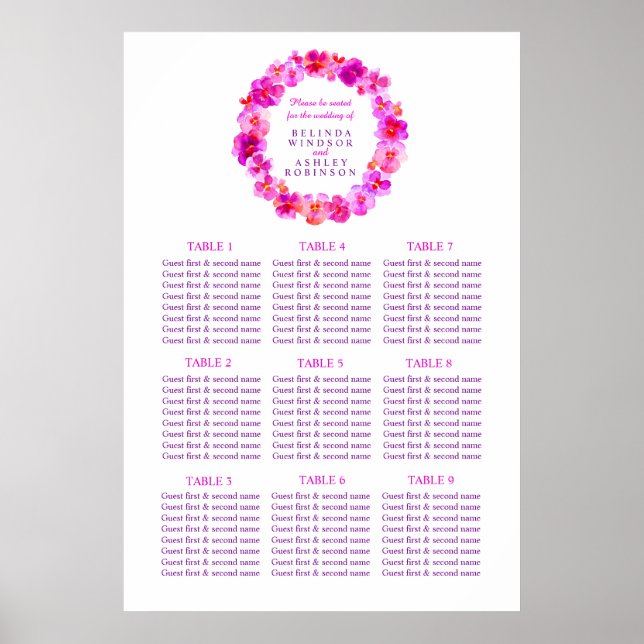 Poster Mesa de Casamento Rosa Planner 1-9 mesas (Frente)
