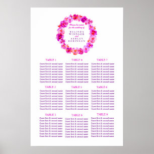 Poster Mesa de Casamento Rosa Planner 1-9 mesas