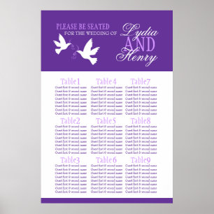 Poster mesa de casamento roxo de pombas brancas Plano 1-9